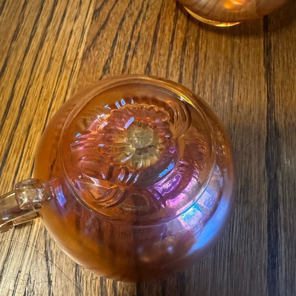 Jeanette Marigold Carnival iridescent orange egg nog glass bowl glasses - Picture 4 of 10